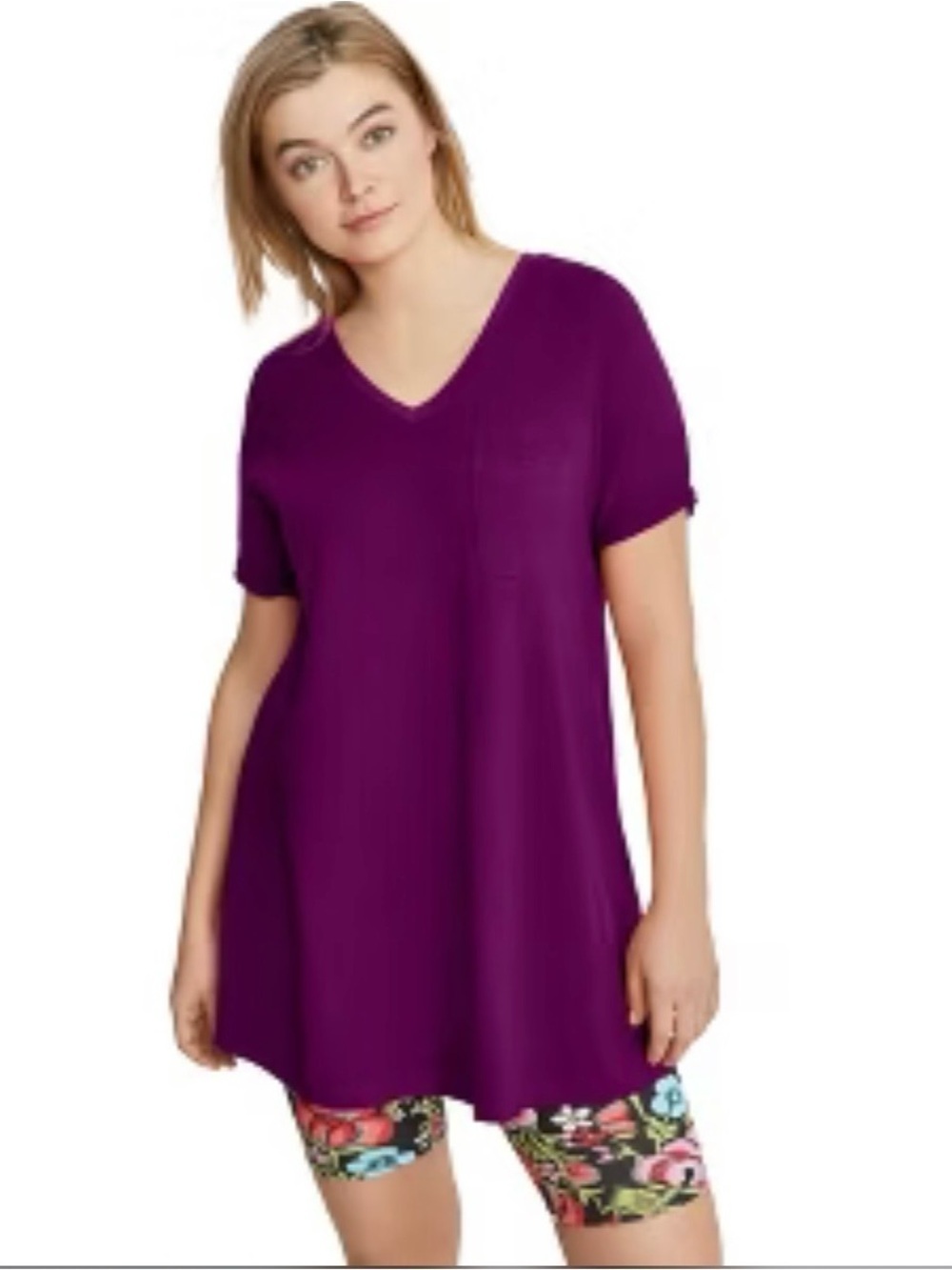 Zenana Premium Deep Purple Flowy V-Neck Tunic Top with Pockets 2xl